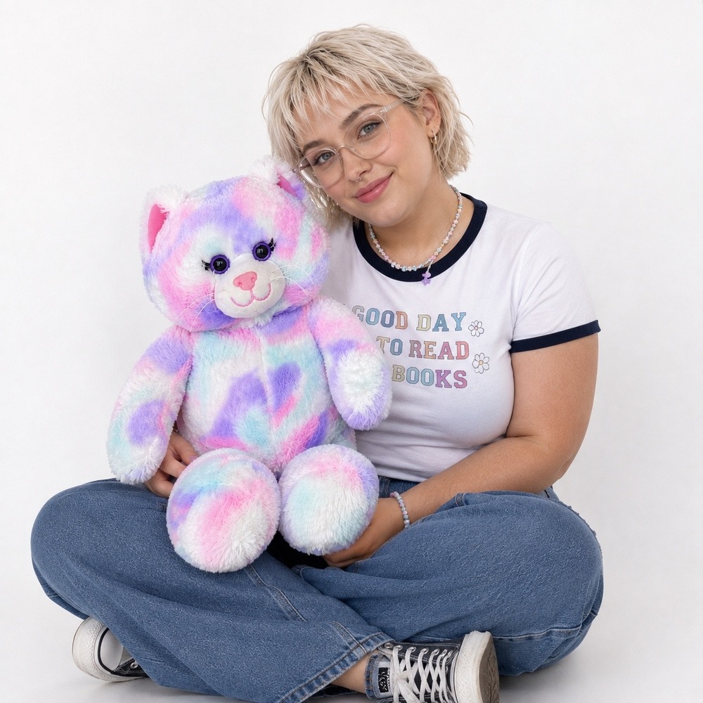Build-A-Bear Pastel Swirl Tie Dye Kitty Cat Plush Purple Eyes 16"